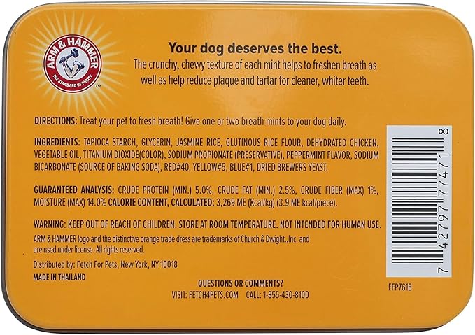Arm & Hammer for Pets Dog Dental Breath Mints with Baking Soda, Chicken Flavor Dental Treats to Help Freshen Dog Breath and Support Oral Care, Fresh Mint Scent, 1.7 Oz - 60 Pack