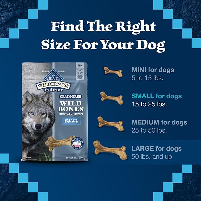 Blue Buffalo Wilderness Wild Bones Grain-Free Dental Chews Dog Treats, Small, 27-oz Bag
