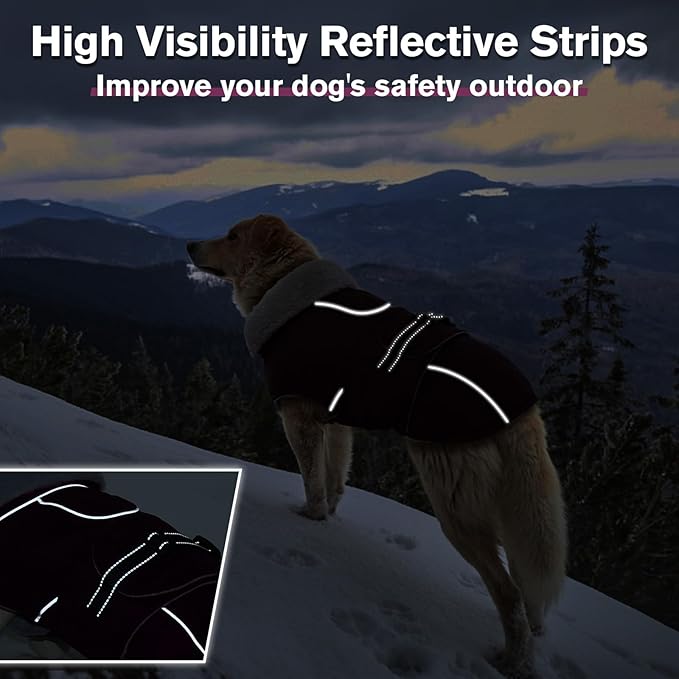 Lelepet Warm Dog Coat Waterproof Dog Jacket for Small Dogs Reflective Fleece Vest with Adjustable Buckle Hook & Loop Windproof Cold Weather Coats for Small Medium Large Dogs, Dark Purple, S