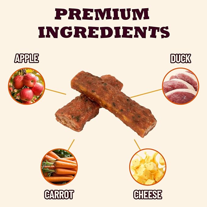 7.4 oz Natural Duck & Apple Bars for Dogs - Healthy Dog Treats Dog Training Treats - Healthy Dietary Fiber Support for Small, Medium, Large Dogs