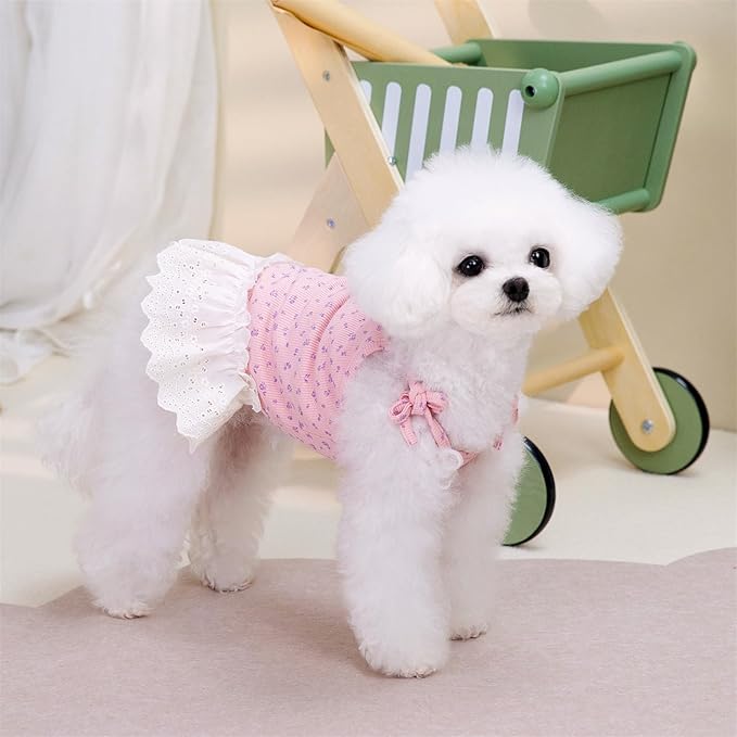 Dog Summer Clothes for Small Medium Dogs Cat Daisy Flower Cute Pet Dress with D-Ring Sleeveless Puppy Outfits Doggy Shirt for Shih Tzu Yorkie Chihuahua Colthe (Pink, Medium(4.4-6.6lb))
