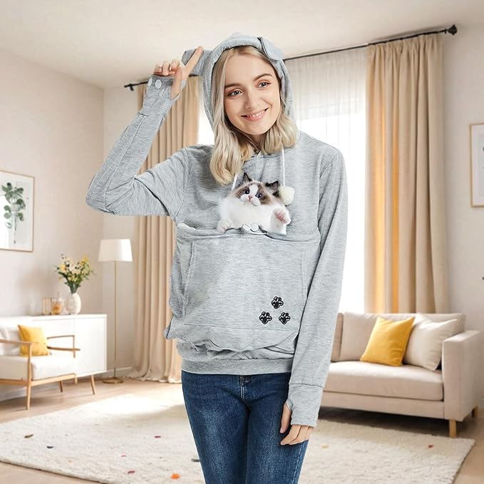 YYW Womens Pet Hoodies Pullover Sweatshirt Oversized Cat Hoodies Pet Holder Cat Dog Pouch Carriers (Gray,XXX-Large)