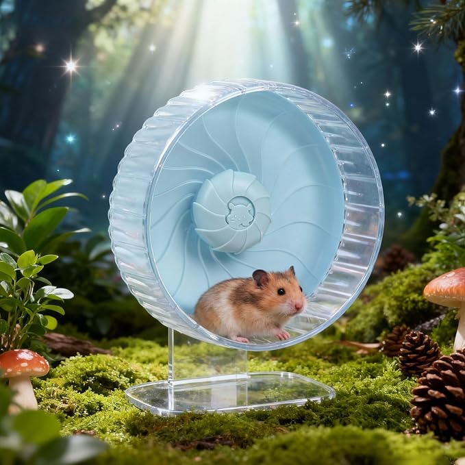 Silent Hamster Wheel, 10in Hamster Wheel with Adjustable Stand, Double-Bearing Quiet Spinner for Syrian Hamsters, Hedgehogs, Mice & Small Pets, Blue