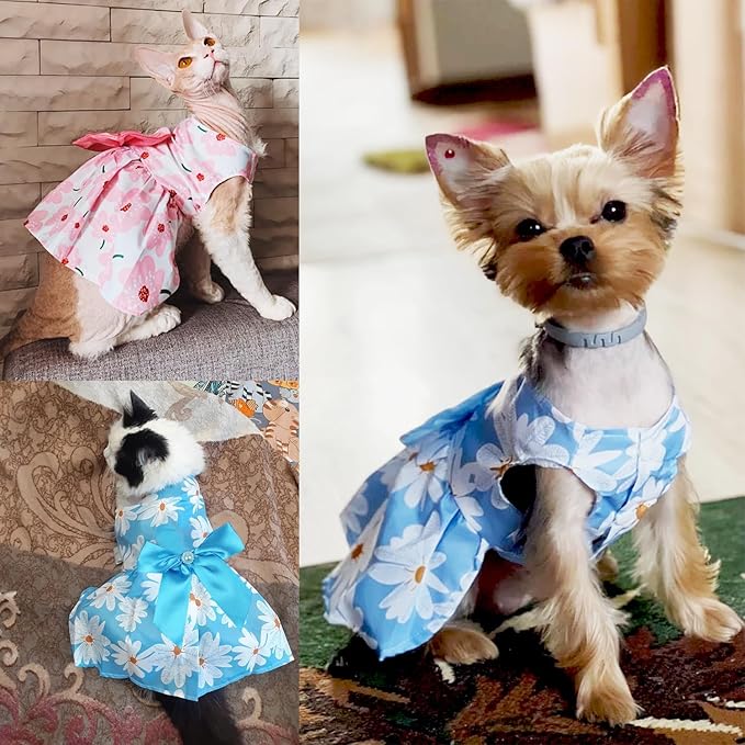 2 PCS Dog Dresses Small Dogs Clothes Outfit for Pets Puppy Dresses Floral Summer Cute Female Cat Dress(Large)