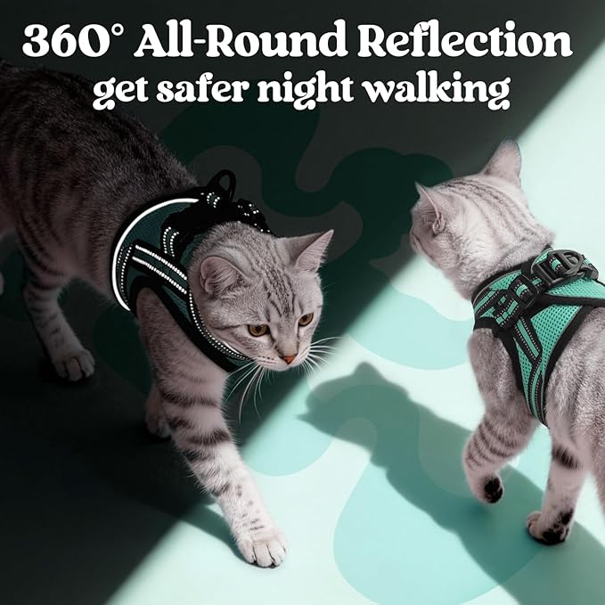 rabbitgoo Cat Harness and Leash Set for Walking Escape Proof, Adjustable Soft Kittens Vest with Reflective Strip for Cats, Comfortable Outdoor Vest, Green, XL