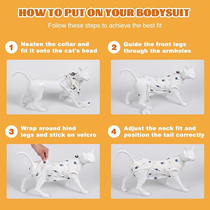 Cat Surgery Recovery Suit, Anti Licking Postoperative Onesie with Roll-Up Design, Soft Breathable Bodysuit Shirt for Female Spay Male Neuter Abdominal Wound Kitten E-Collar Cone Alternative