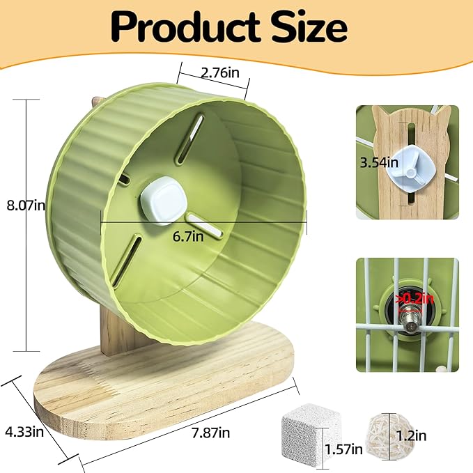 6.7in Silent Hamster Exercise Wheel Hedgehog Wheel Hamster Toy Cage Accessories with Adjustable Stand for Fancy Rat Gerbil Mouse (Green)