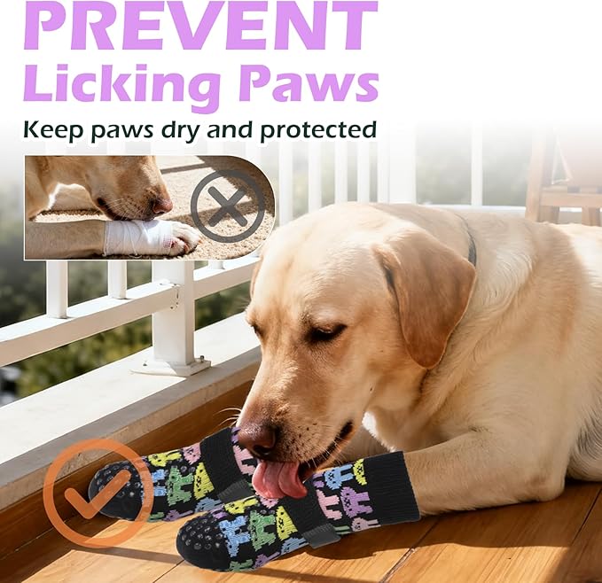 EXPAWLORER Anti Slip Dog Socks to Prevent Licking Paws, Dog Shoes for Hot Pavement, Dog Booties for Small Medium Large Senior Dogs, Traction Control Boots & Paw Protectors for Hardwood Floors Easter L