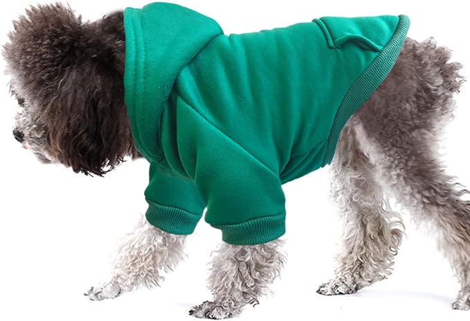 Jecikelon Winter Dog Hoodie Sweatshirts with Pockets Warm Dog Clothes for Small Dogs Chihuahua Coat Clothing Puppy Cat Custume (Green, Large)