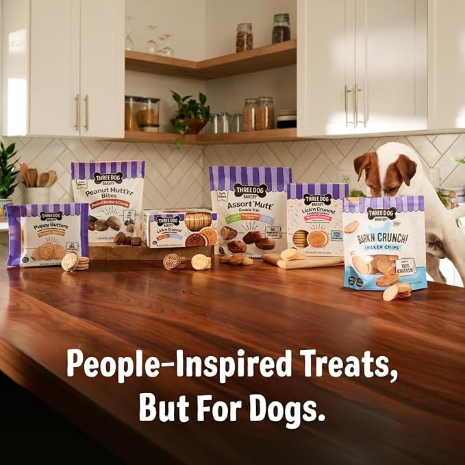 Three Dog Bakery Bark'N Crunch! Chicken Chips with 100% Real Chicken - 4 oz - Crunchy Treats for Dogs - High Protein Dog Snacks - Grain Free, No Corn or Soy, Single Ingredient Treats