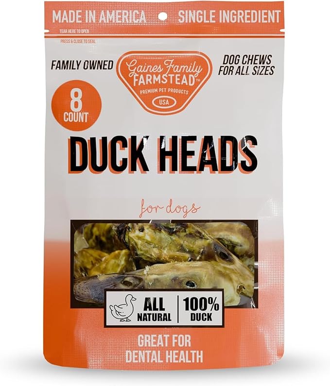 Gaines Family Farmstead Duck Heads for Dogs – 8 Count, Single Ingredient, Dehydrated Dog Chews – High in Protein, Supports Dental Health & Joint Care – Rawhide-Free Treats, Made in USA