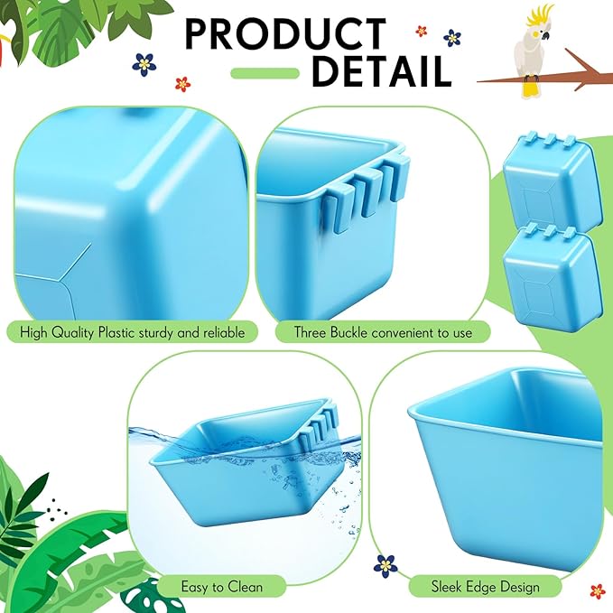 Maxdot 20 Pcs Chicken Water Feeder Cups 16 oz Pigeon Bird Feeder Cups Hanging Cage Chicken Water Cup for Pet Parrot Rooster Parakeet Bunny Gamefowl Poultry Wire Hutch(Light Blue)