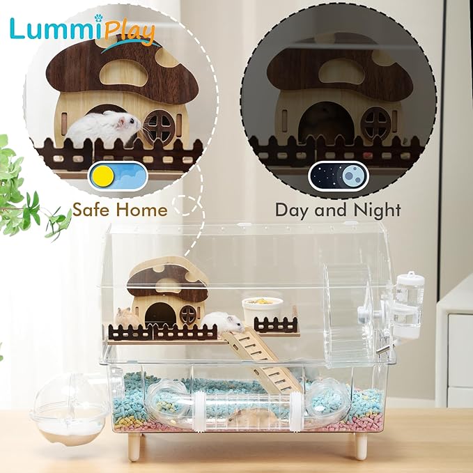 8 in 1 Acrylic Hamster Cage with all accessories,2-Layer Hamster House with full transparent Viewing,Top Open Mouse Cage for Pet Mice,large Hamster Habitat for Dwarf Hamster,Gerbils; 18"x11"x13.4"