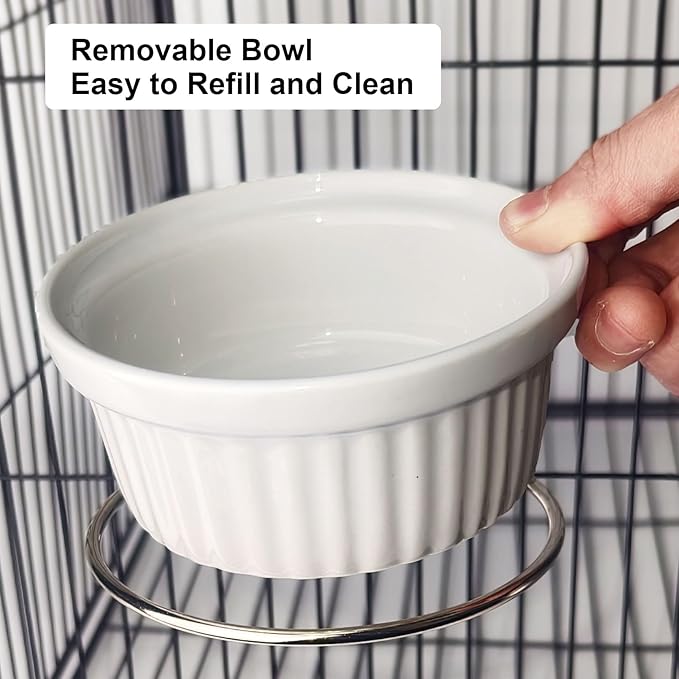 Ceramic Hanging Pet Bowl Set for Cages - Adjustable Height, No-Tool Installation, Heavy Duty Food & Water Bowl for Rabbits, Guinea Pigs, Kittens, Small Pets