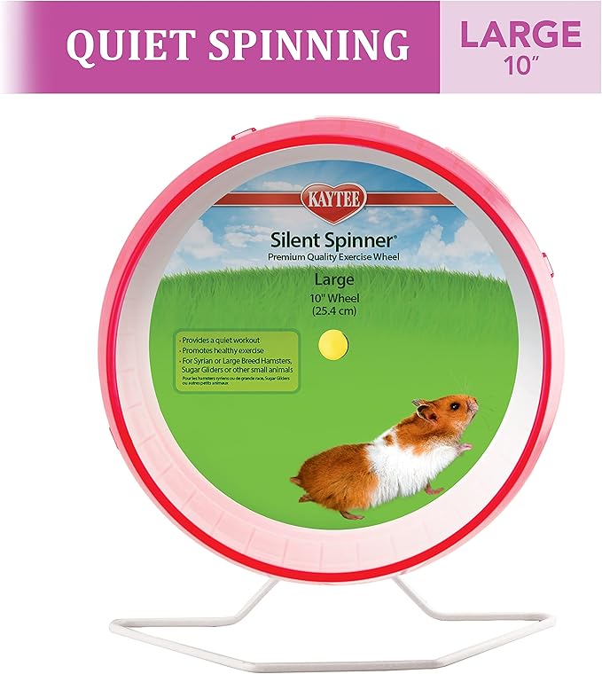 Kaytee Silent Spinner Wheel For Pet Syrian or Large Breed Hamsters, Sugar Gliders and Gerbils, Large 10 Inch (Colors May Vary)