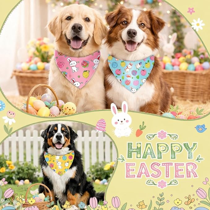 Weewooday 50 Pcs Easter Dog Bandanas Bulk with Bunny Rabbit Egg Carrot Pattern Soft Bibs Adjustable Triangle Pet Scarf Bowtie for Small Medium Large Costume Grooming(31.5 x 21.7 X21.7 Inch)