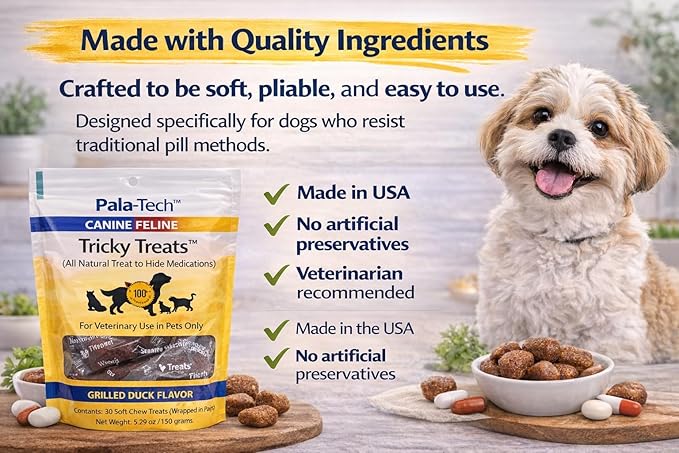 No Pala Tech Soft Dog & Cat Treats with Grilled Duck Flavor - 30 Chewy Dog Training Treats - Easy to Swallow - Veterinary Use in Pets Only (5.29 oz/150 Grams) Pouch