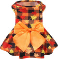 PUPTECK Plaid Dog Dress Pet Apparel for Autumn with Cute Bowtie Puppy Clothes Outfit, Maple Leaf, XS