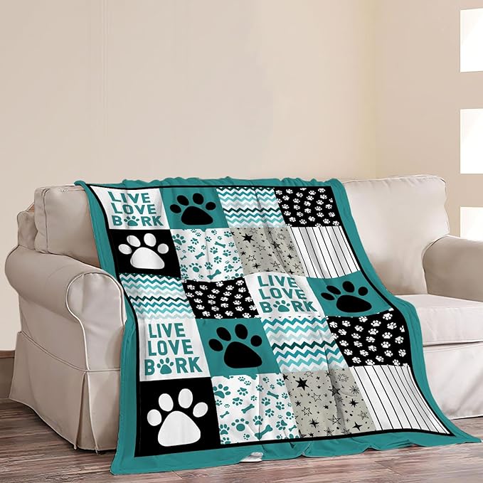 Paw Print Dog Throw Blanket - Cozy Fleece Flannel, Soft Warm Plush, Lightweight Bedding for Couch, Sofa, Bed - Boys, Girls, Men, Women, Teen, Kids - 40"X50"