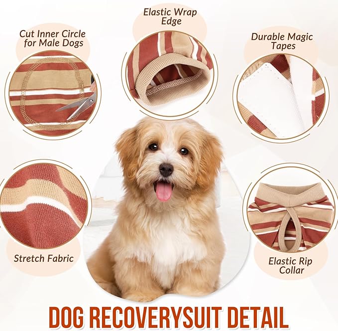 Lukovee Recovery Suit for Dogs, Onesie Surgery Recovery Suit for Female Male Dogs, Abdominal Wounds Cone E-Collar Alternative Prevent Licking Spay Recovery Suit (Brown Stripes,M)