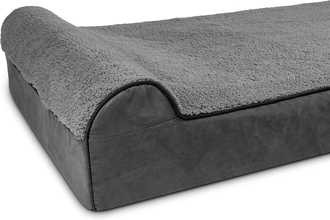 The Dog’s Bed Orthopedic Memory Foam Dog Bed with Headrest, Calming Surface – CertiPUR-Certified Foam, Plush Fabric, Grey Plush, XXL, 6-Inch
