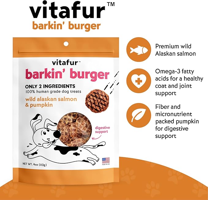 Barkin Burger Dog Treats Variety Pack - Beef & Pumpkin + Salmon & Pumpkin, 2-Pack, Made in USA, Grain Free, Human-Grade, Lean Treats Dogs Love - No Fillers, 4 oz Each