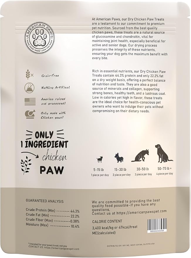 American Paws Dehydrated Chicken Feet Dog Treats, Only One Ingredient, No Additives, Made and Sourced in USA (1LB)