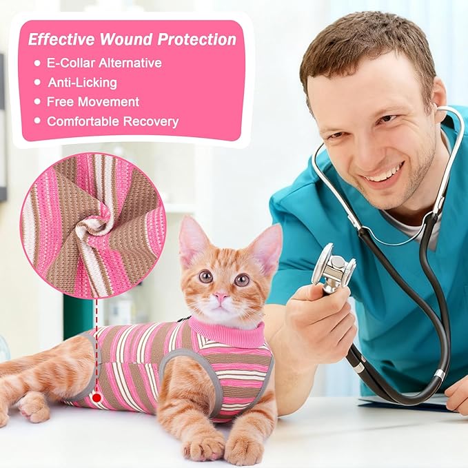 Coppthinktu Cat Recovery Suit Female, Cat Surgery Recovery Suit Cats Onesie for Cats After Surgery for Surgical Abdominal Wound Skin Diseases, Soft E-Collar Alternative Kitten Spay Suit Anti Licking