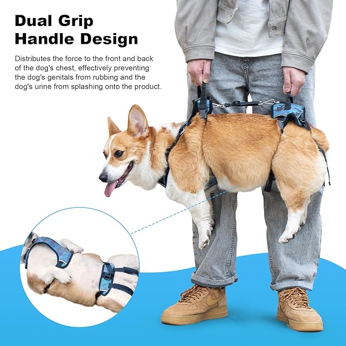 Dog Lift Harness, Dog Lift Sling Carrier with Handle & Shoulder Sling, Support Harness for Rear Back Legs Helps,Disabled,Arthritis,Joint Injuries,Paralysis Up Stairs（Blue,Medium）