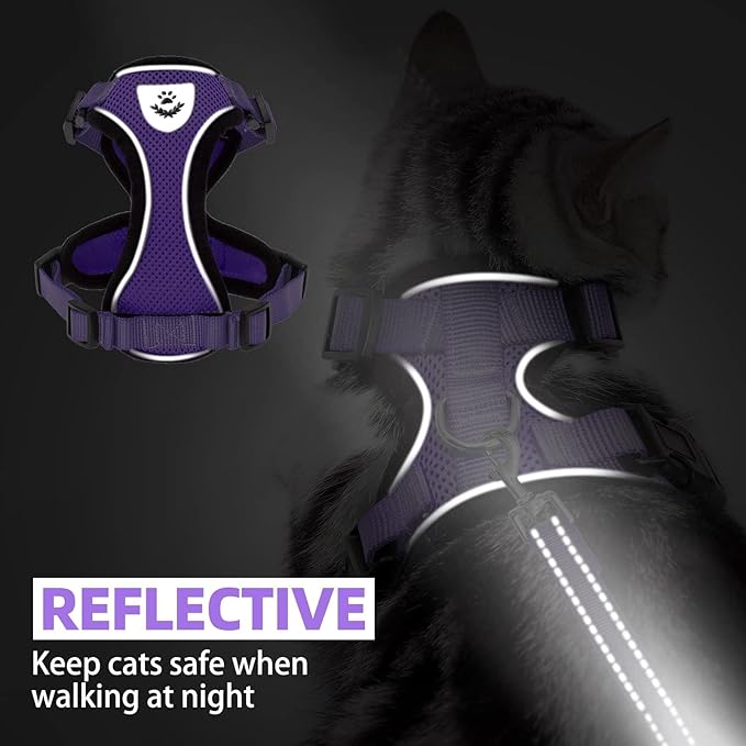 PUPTECK Cat Harness and Leash Set Escape Proof Reflective Cat Walking Harness Adjustable Soft Breathable Mesh Vest for Small Pets, Purple, XS