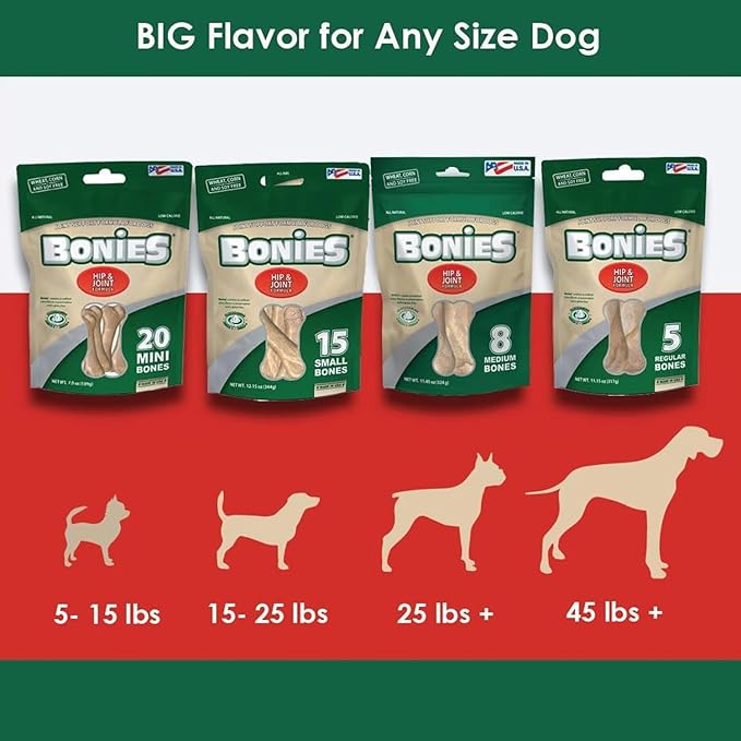Bonies Natural Hip & Joint Formula Large-Sized Single Bone, Glucosamine & Omega Fatty Acids, Fresh Breath, Clean Teeth, Low Calories, Chicken Flavor, [Large Dog], 1 Bone