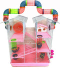 Large Pink 5-Level Expansible and Customizable Cross Twin Tower Tube Tunnel Habitat Hamster Rodent Gerbil Mouse Mice Rat Home Cage with Hide House Excercise Running Wheel Food Dish Water Bottle