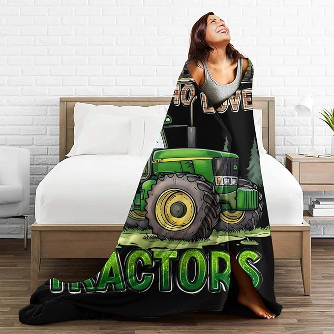 Just A Boy Who Love Tractors Blanket Green Tractor Decor Throw Blanket Gifts For Girls Boys Super Warm Soft Plush Lightweight Fleece Flannel Blanket Couch Bedding Blanket For Adults Kids Women 60"X50"