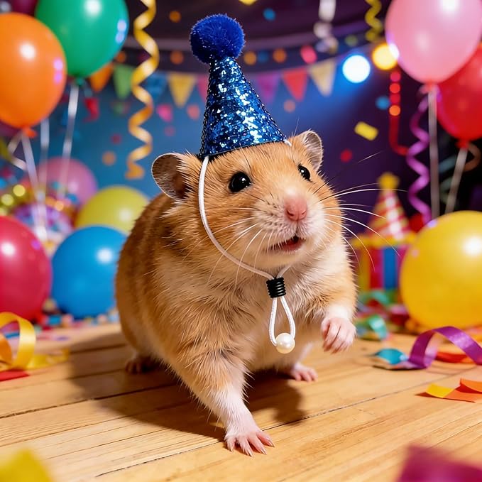 20 Pcs Mini Party Hats for Small Pets | Multi-Color Glitter Tiny Hats for Hamster Guinea Pig Lizard Stuffed Animals - Perfect for Small Pet Birthday Party Accessories, Cake Toppers & DIY Crafts