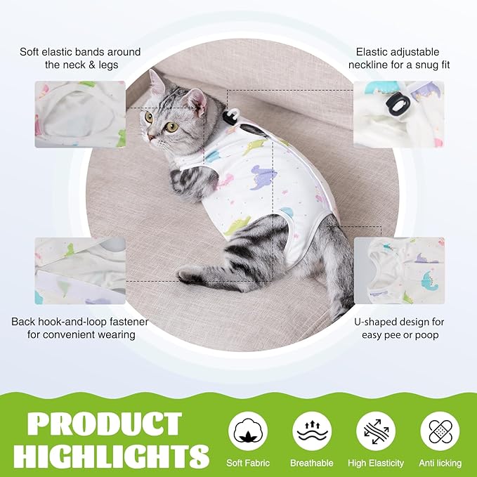 Cat Recovery Suit After Surgery, Anti Licking Onesie Postoperative Shirt for Female Spay Male Neuter, Soft Breathable Bodysuit Pajamas for Abdominal Wound Kitten E-Collar & Cone Alternative