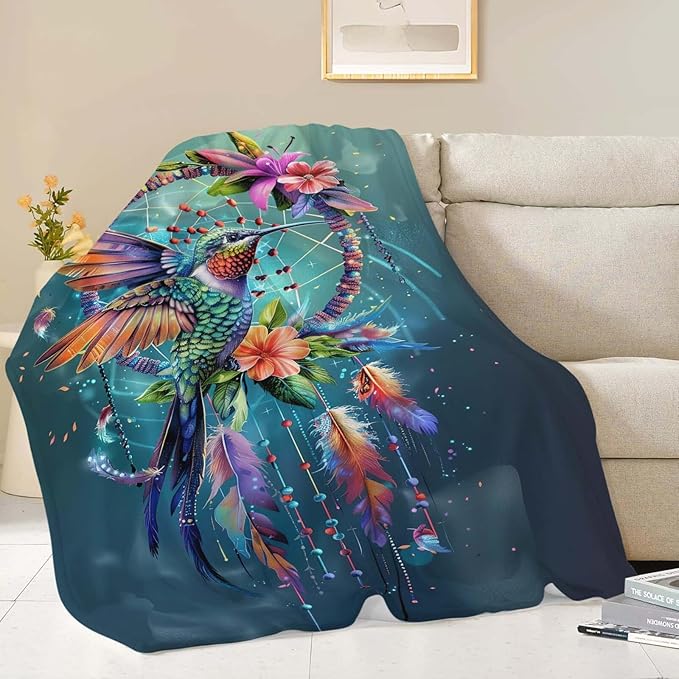 Hummingbird Throw Blanket Hummingbird Bird Stuff Gifts for Kids Girls Boys Adults Women Man Soft Cozy Warm Plush Fluffy Fuzzy Fleece Blanket Decor 40''X50''