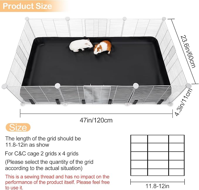 Glittme Guinea Pig Cage Liner, Waterproof Liner for Guinea Pigs, Guinea Pig Bedding with Tarp Bottom for Grid Cage, Cage Liners for Guinea Pig, Bunny, Hamster, Rabbit,Not Include Cage,47 * 24 inches