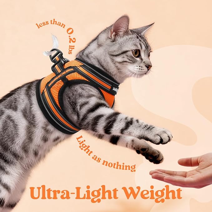 rabbitgoo Cat Harness and Leash Set for Walking Escape Proof, Adjustable Soft Kittens Vest with Reflective Strip for Cats, Comfortable Outdoor Vest,Light Orange,S