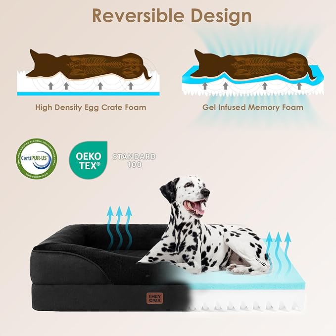 EHEYCIGA Orthopedic Dog Bed for Large Sized Dog, 36x27x7 Inch Large Memory Foam Dog Couch Bed with Sides, Waterproof Liner & Washable Removable Cover, Bolster Pet Sofa, Black