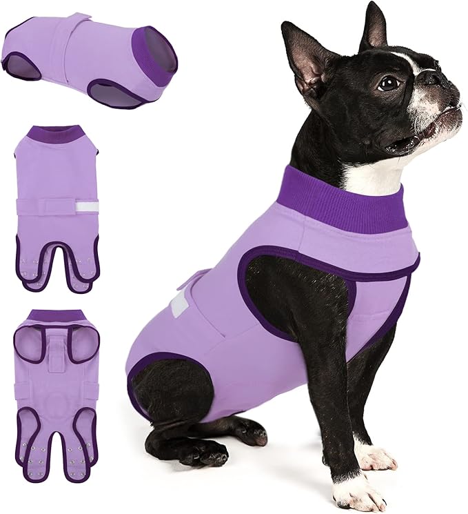 Queenmore Recovery Suit for Dogs Cone Alternative After Surgery Breathable Cotton Dog Onesie, Dog Surgery Suit Female Spay, Prevent Licking Pet Surgery Recovery Suit, Purple,S