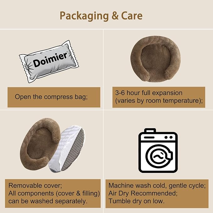 Calming Cute Dog Beds for Medium Dogs, Orthopedic Cushion Anti-Anxiety Donut Cuddler Bed, Soft Fluffy Faux Fur Plush Warming Cozy Removable Cover, Fits up to 35 lbs Pets (Round, Coffee 28")