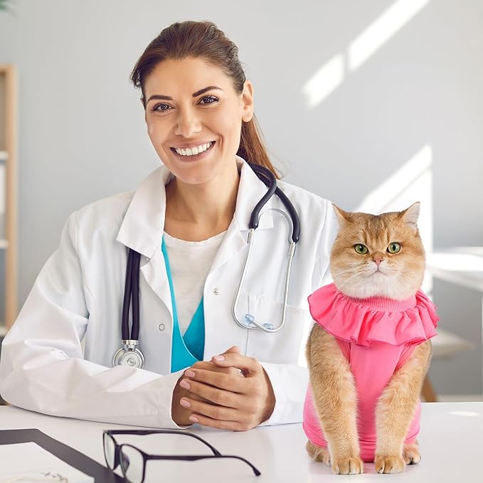 Avont Cat Recovery Suit - Kitten Onesie for Cats After Surgery, Cone of Shame Alternative Surgical Spay Suit with Ruffles for Female Cat, Post-Surgery or Skin Diseases Protection -Rosepink (L)