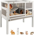 Ketive Guinea Pig Cages Indoor, Wooden Guinea Pig Cages with Stand, Rabbit Cage Hutch with Ramp and Hideout, Small Animals Cage Habitat with Not Leakage Pull Out Tray