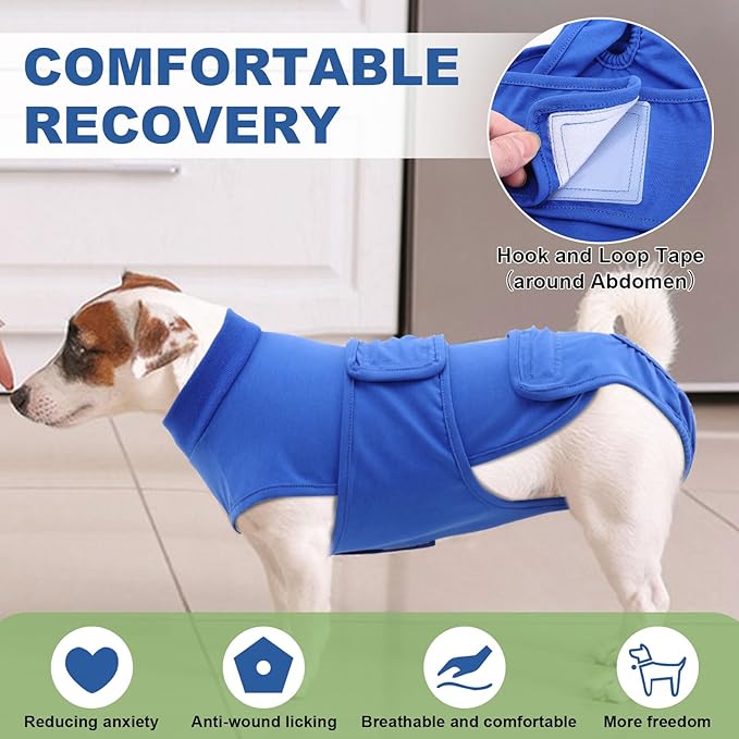 OYX Dog Surgery Recovery Suit, Adjustable Back Dog Onesie for Surgery Female Male, Recovery E-Collar & Cone Alternative Surgical Spay, Breathable Bodysuit Shirt Protect Dog's Prevent Licking, Blue L