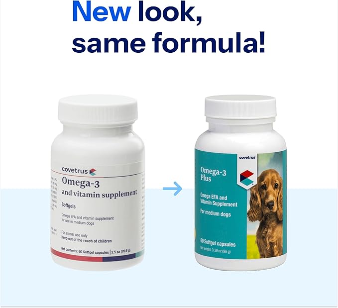 Covetrus Omega-3 Soft Gels for Medium Dogs – Essential Fatty Acids with Vitamins A, E & D3 – Skin, Coat & Joint Supplement – 60 Count