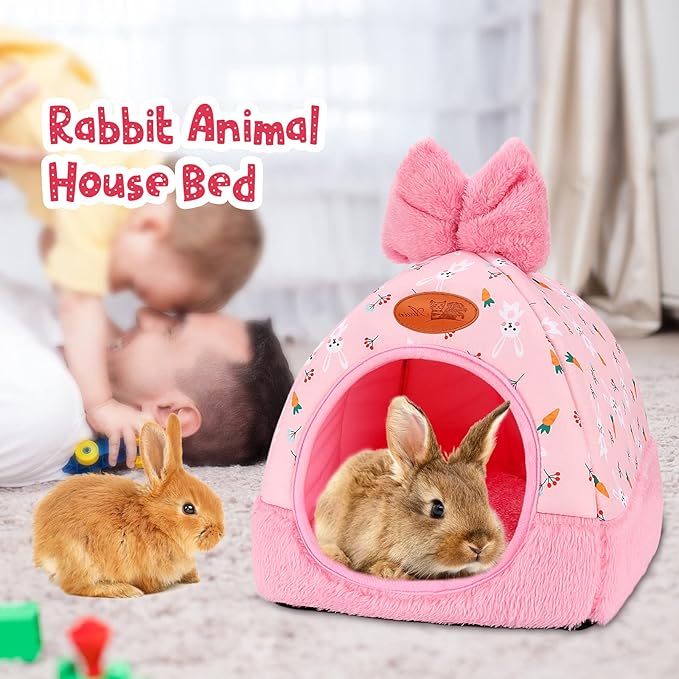 YUEPET Bunny Bed Warm Guinea Pig Cave Beds Cute Bowknot House Big Hideouts Cage Accessorie for Dwarf Rabbits Hamster Bunny Ferrets Rats Hedgehogs Chinchilla(Carrot)