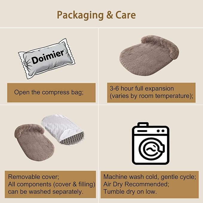 Calming Dog Beds for Medium Large Dogs, Orthopedic Cushion Plush Large Pet Bed Lounge with Washable Cover, Anti-Anxiety Soft Fluffy Faux Fur Fits up to 60 lbs Pets (Oval, Brown 40"x30")