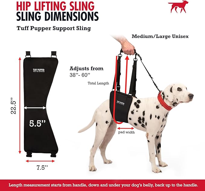 Tuff Pupper Dog Sling Hip Harness | Rear Lift Support for Senior & Injured Dogs | Adjustable Mobility Aid | Strong Padded Handle | Comfortable Design | Hip & Hind Leg Assistance (Medium/Large Unisex)