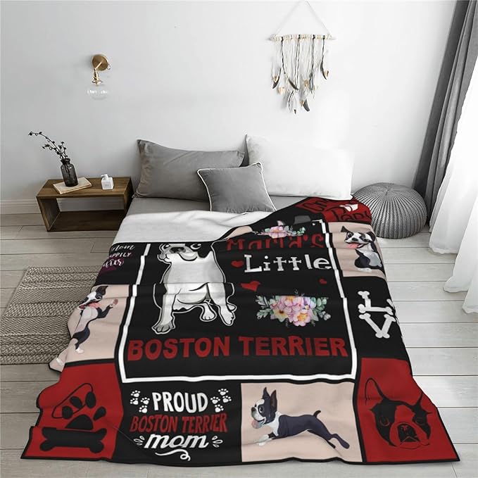 Boston Terrier Blanket Boston Terrier Gifts Throw Blankets Fleece Flannel Blanket Plush Lightweight Blanket Dog Stuff Gift for Couch Sofa Bed for Women Girls 60"X50"