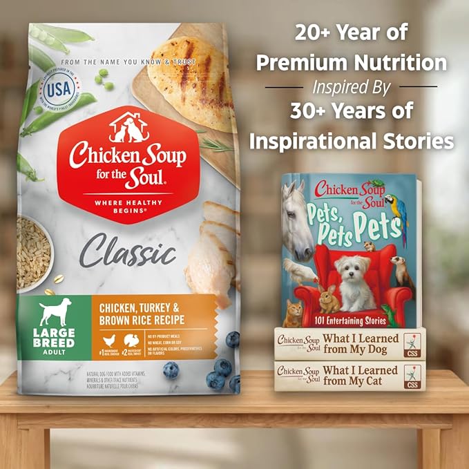 Chicken Soup for the Soul All Natural Premium Large Breed Adult Dry Dog Food, Real Meat First Ingredient, No By-Products, Supports Heart, Gut & Immune Health, Chicken, Turkey & Brown Rice, 13.5lb